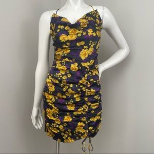 NWT FOR LOVE & LEMONS x Free People Purple Floral Ruched Leah Mini Dress